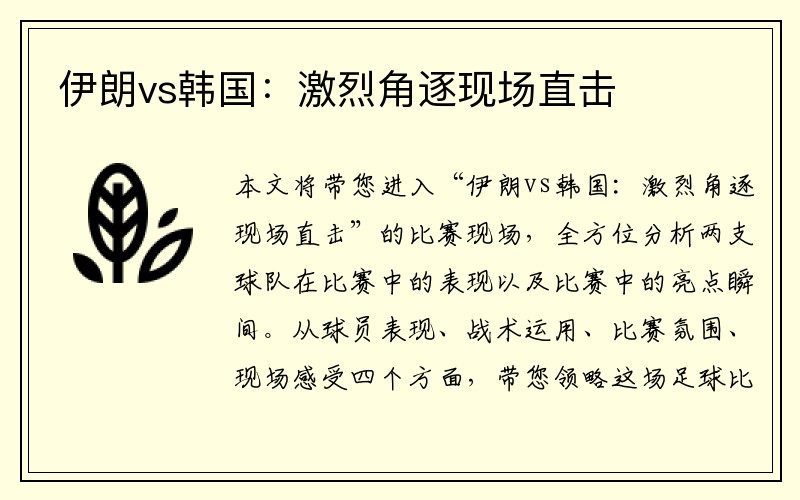 伊朗vs韩国：激烈角逐现场直击